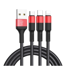 Кабель 3в1 USB/Apple Lightning+Type-C+microUSB 1 м Hoco X26 Xpress чорний з червоним