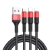Кабель 3в1 USB/Apple Lightning+Type-C+microUSB 1 м Hoco X26 Xpress чорний з червоним Кабель 3в1 USB/Apple Lightning+Type-C+microUSB 1 м Hoco X26 Xpress чорний з червоним