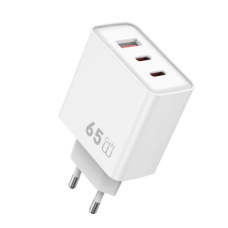 Зарядний блок живлення 2xType-C+USB WiWU Wi-G005 Essen GaN 65 W 5 V 3 A білий