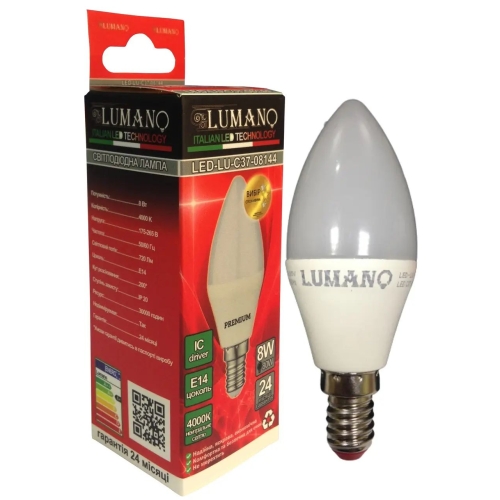 Лампа світлодіодна LED Lumano ДС C37 E14 8W 4000K 720Lm 08144 нейтральне біле