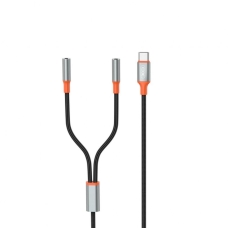 Перехідник 2в1 Type-C M/2х3.5 мм AUX F 1.2 м XO NB-R269B чорний зі сріблястим