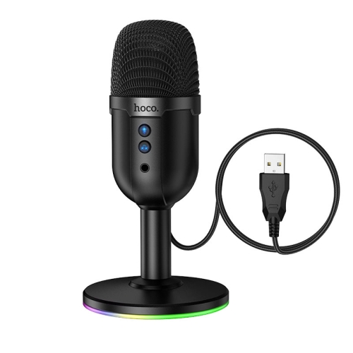 Мікрофон конденсаторний на стійці HOCO L25 Bright RGB для комп'ютера чорний