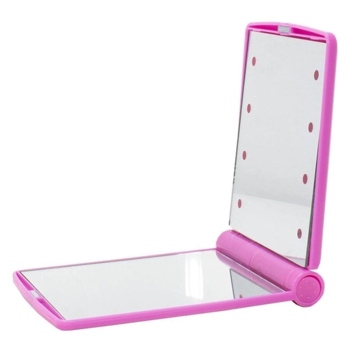 / Міні-дзеркало Travel Mirror для макіяжу, з LED підсвічуванням, складне, кишенькове, двостороннє, рожевий