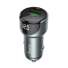 Автомобільний зарядний пристрій Type-C+USB HOCO Z42 Light з дисплеєм 20 W сріблястий