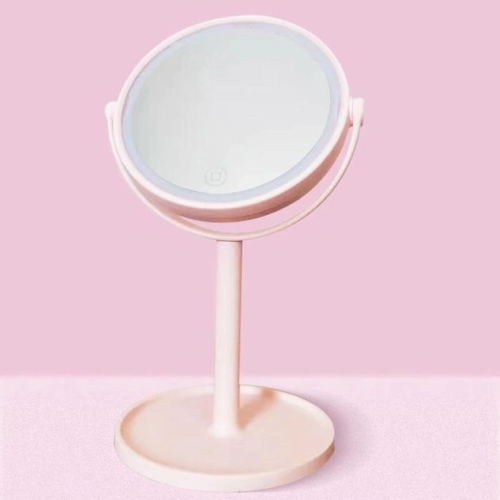 Дзеркало косметичне настільне з підсвіткою LED Mirror 00058 рожевий