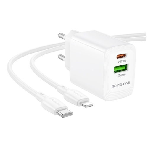 / Мережевий зарядний пристрій з кабелем BOROFONE BN29 Fuente PD30W+QC3.0 charger set (C to iP) new