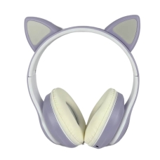Навушники дитячі бездротові накладні CAT STN-28 LED MP3 Bluetooth з вушками фіолетовий