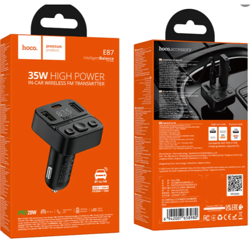 АЗП/ФМ Модулятор HOCO E87 Delta 35W(1A1C) car BT FM new
