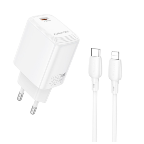 Зарядний пристрій з кабелем Tурe-C/Apple Lightning 1 м BOROFONE ВN28 30 W 2.5 А 12 V білий