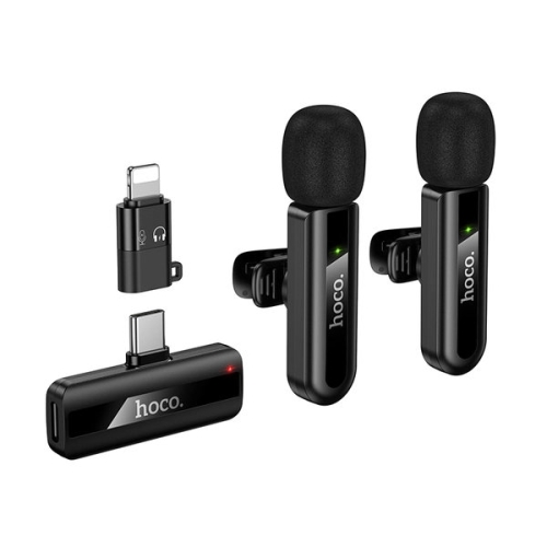 Мікрофон конденсаторний петличний 2 шт HOCO L20A Fair Apple Lightning+Type-C для смартфона Bluetooth чорний