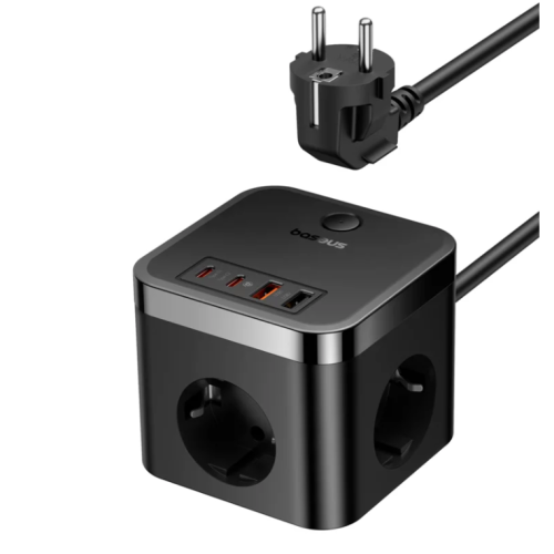 Мережевий фільтр-подовжувач 3 розетки Baseus Power Combo Cube 2хUSB/2хType C 1.5 м чорний