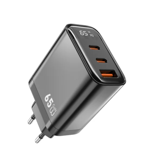 Зарядний блок живлення 2xType-C+USB WiWU Wi-G012 Firefly GaN 65 W 5 V 3 A сірий