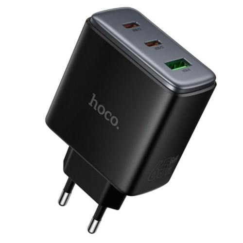 Зарядний блок живлення 2xType-C+USB HOCO C160A Upgrade 65 W 5 V 3 A чорний
