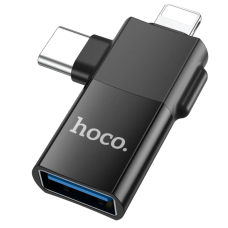 Перехідник 2в1 USB Type-C+Apple Lightning M/USB F HOCO UA17 чорний