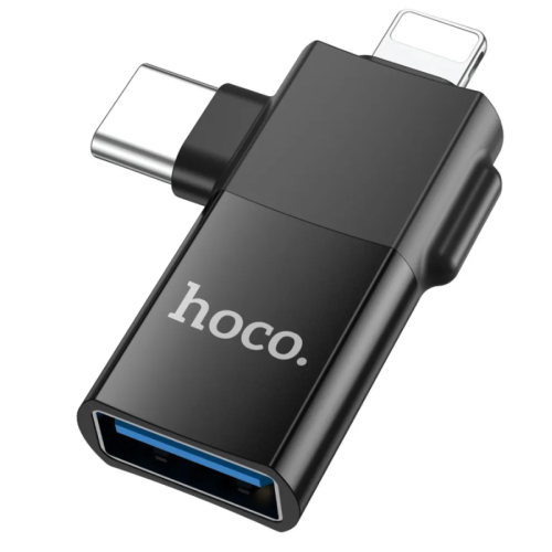 Перехідник 2в1 USB Type-C+Apple Lightning M/USB F HOCO UA17 чорний