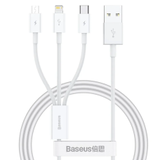Кабель 3в1 USB/Apple Lightning+Type-C+microUSB 1 м Baseus Superior 3.5 A білий