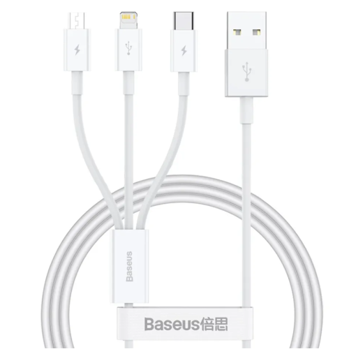 Кабель 3в1 USB/Apple Lightning+Type-C+microUSB 1 м Baseus Superior 3.5 A білий
