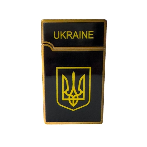 Запальничка газова турбо Україна п'єзоелектричний підпал метал чорний з золотистим