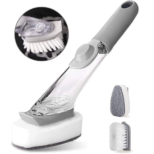 / Багатофункціональна щітка Decontamination wok brush для миття посуду, з ручкою, дозатором для миючого, сірий