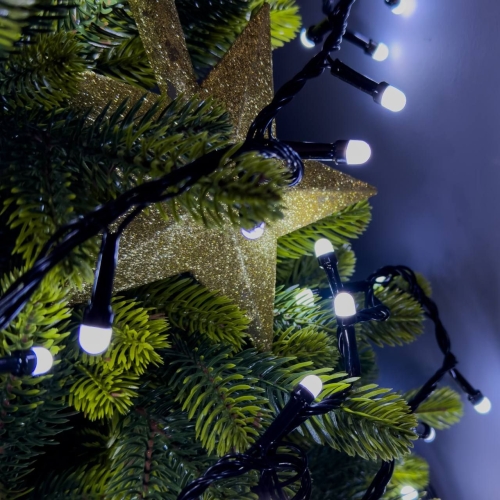 Світлодіодна гірлянда-нитка чорний дріт 200 LED Xmas кулька маленька матова 12.5 м 8 режимів білий