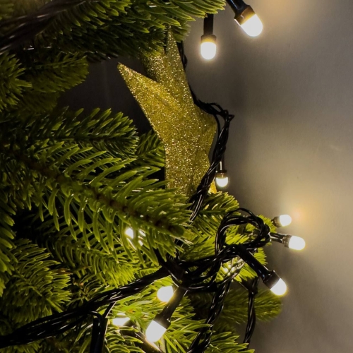 Світлодіодна гірлянда-нитка чорний дріт 200 LED Xmas кулька маленька матова 12.5 м 8 режимів теплий білий