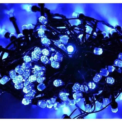 / Світлодіодна гірлянда-нитка чорний дріт 100 LED Xmas рубінка 7 м 8 режимів синій