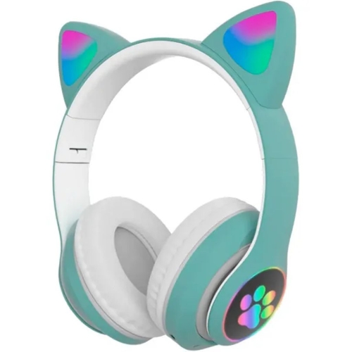 Навушники дитячі бездротові накладні Cat VZV-23M LED MP3 Bluetooth з вушками зелений