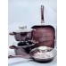Набір посуду змішаний мармурове покриття 7 предметів Top Kitchen TK-00031 із скляними кришками бордовий