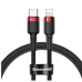 Кабель Type-C /Apple Lightning 1 м Baseus Cafule 18 Вт 2.4 А чорний з червоним Кабель Type-C /Apple Lightning 1 м Baseus Cafule 18 Вт 2.4 А чорний з червоним