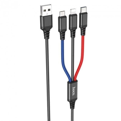 Кабель 3в1 USB/Apple Lightning+Type-C+microUSB 1 м HOCO X76 2 А різнобарвний