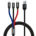 Кабель 3в1 USB/Apple Lightning+Type-C+microUSB 0.3 м Baseus Three Primari Colors 3.5 A чорний Кабель 3в1 USB/Apple Lightning+Type-C+microUSB 0.3 м Baseus Three Primari Colors 3.5 A чорний