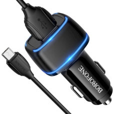 Автомобільний зарядний пристрій з кабелем 2xUSB/micro-USB BOROFONE BZ14 Max 12 W чорний