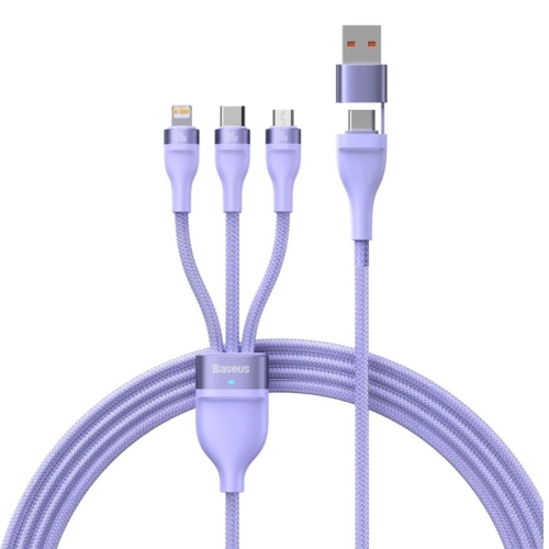 Кабель 3в1 USB+Type-C/Apple Lightning+Type-C+microUSB 1.2 м Baseus Flash Series Ⅱ 100 Вт фіолетовий