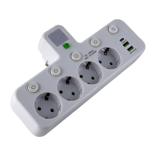 Мережевий фільтр 4 розетки PNS-01/8625UL з нічником 2хUSB/Type C 10 А білий