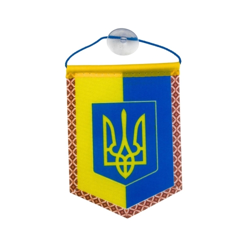 Вимпел Герб України вертикальний 8 х 10 см на присосці жовтий з блакитним