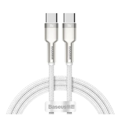 Кабель Type-C/Type-C 2 м Baseus Cafule Series Metal 100 Вт 5 А білий