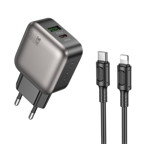 Зарядний пристрій з кабелем USB+Tурe-C/Apple Lightning 1 м BOROFONE BAS55A Absolute 30 W 12 V 2.5 A чорний