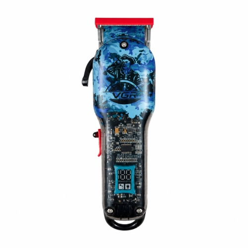 Бездротова машинка для стрижки волосся VGR V-685 USB з дисплеєм 4 насадки чорний з блакитним