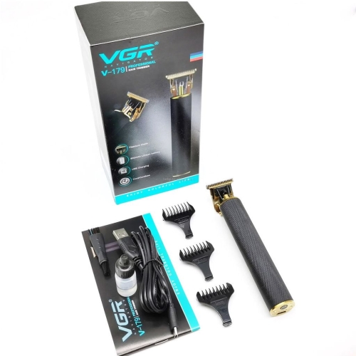 Бездротова машинка для стрижки волосся VGR V-179 USB 3 насадки чорний