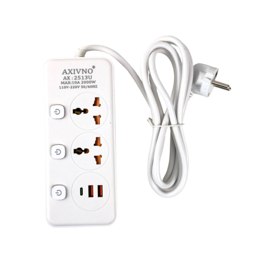 Мережевий фільтр-подовжувач 2 розетки AND WL-6 2хUSB/Type C 10 А 1.8 м білий