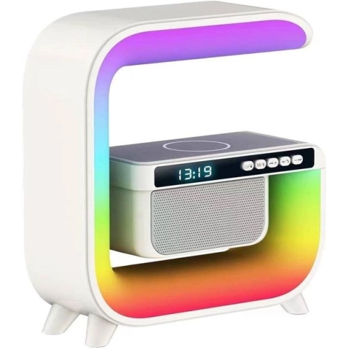Колонка портативна з годинником Smart HM-G3 бездротова зарядка Bluetooth LED білий