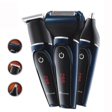 Бездротова машинка для стрижки волосся ProGemei GM-565 USB з дисплеєм 3 насадки чорний з синім