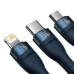 Кабель 3в1 USB/Apple Lightning+Type-C+microUSB 1.2 м Baseus Flash Series синій