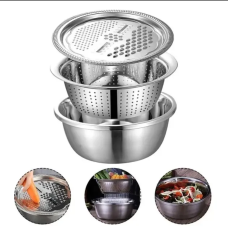 / Багатофункціональний кухонний набір з нержавіючої сталі 3 в 1 Metal Basket Cutter Миска друшляк new