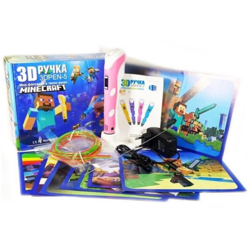 3D ручка 3DPEN-5 Майнкрафт LCD-дисплей пластик трафарети Рожевий