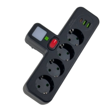Мережевий фільтр 4 розетки PNS-04 з нічником 2хUSB/Type C 10 А чорний