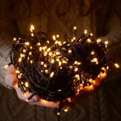 / Світлодіодна гірлянда-нитка чорний дріт 101 LED Xmas 9 м 8 режимів теплий білий