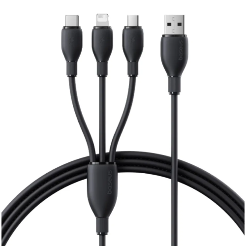 Кабель 3в1 USB/Apple Lightning+Type-C+microUSB 0.8 м Baseus Ultra Fast 3.5 A чорний