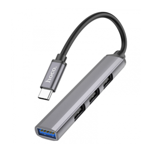 USB-хаб зовнішній 4 порти HOCO HB26 Type-C 0.13 м сріблястий