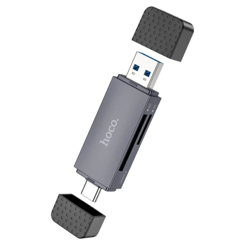 Кардридер зовнішній MicroSD+SD HOCO HB45 Spirit USB 3.0/Type-C сірий